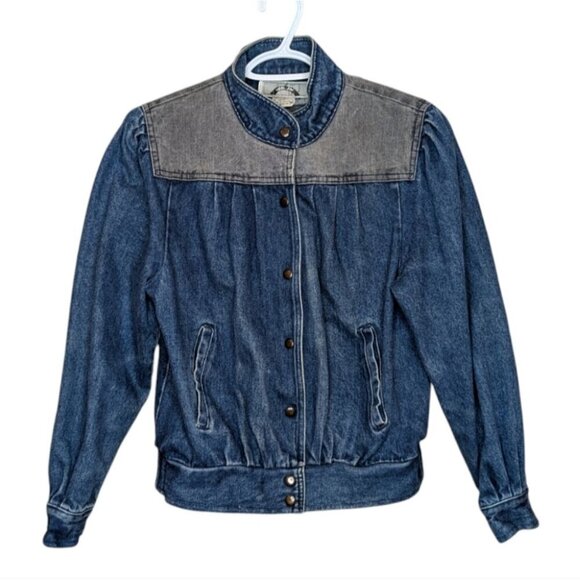 Vintage WBRK-FM Denim Button Down Pleated Patchwork 100% Cotton Jacket Women's S - Picture 1 of 9